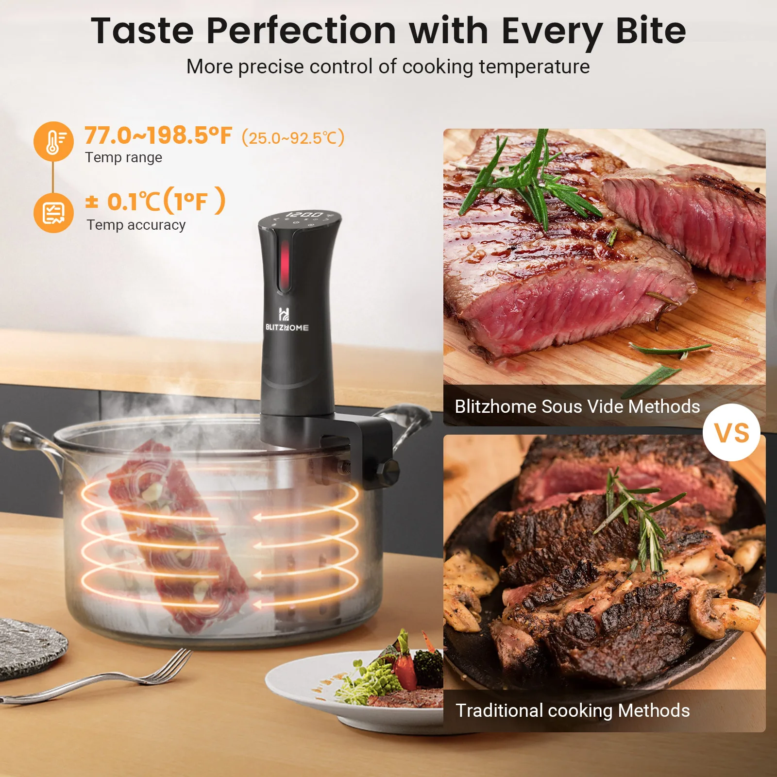 BlitzHome SV2209 1100 واط Sous Vide Cooker WIFI APP التحكم آلة توزيع الغمر الحراري مع شاشة الكريستال السائل الرقمية الوقت الاتحاد الأوروبي #3