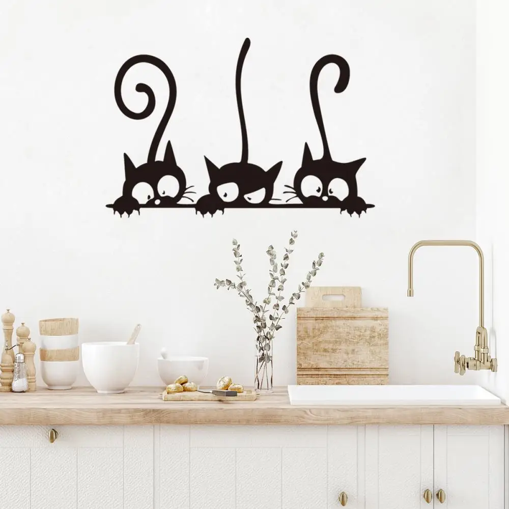 Three Funny Cats Animal Wall Sticker Household Room PVC Window Decals Mural Decoration Removable 3D Wall Stickers Home Decor