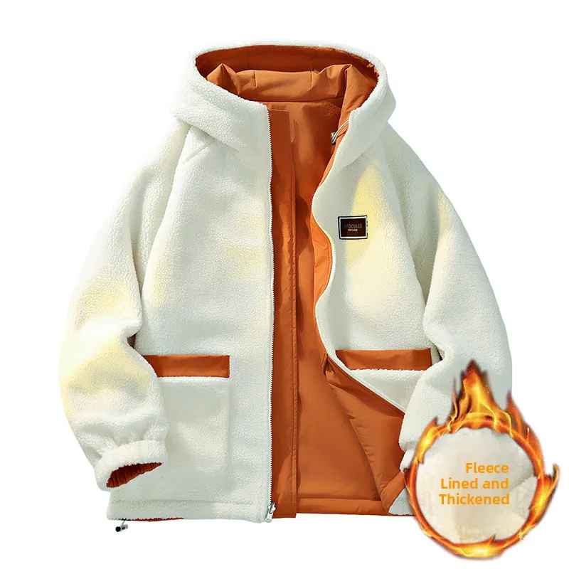 

Мужская зимняя куртка из двустороннего полиэстера с начесом и подкладкой из овечьей шерсти, новая модель 2025 года, для подростков