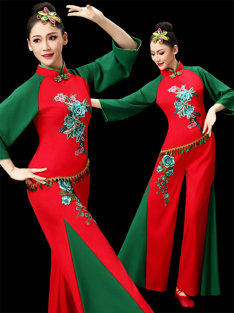 

2025 New Women's Square Dance Costume Festive Middle-Aged And ly Northeast Glue State Twisted Rice Crop Performance Suit