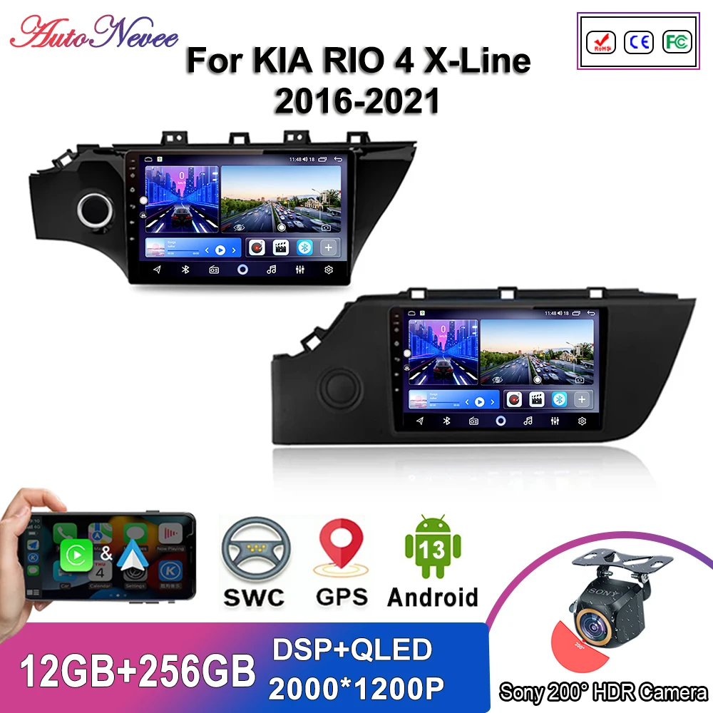 

Android 14 Multimedia For KIA RIO 4 X-Line 2016-2019 2020 2021 Car Player Stereo GPS Navigation Radio Screen No 2Din DVD 5G WIFI