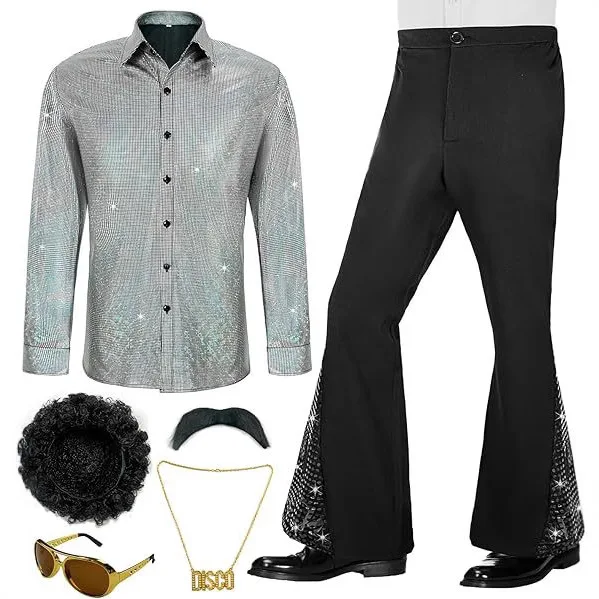 Disco Clothing Printed Long-sleeved New, Retro Shirt Long-sleeved Set