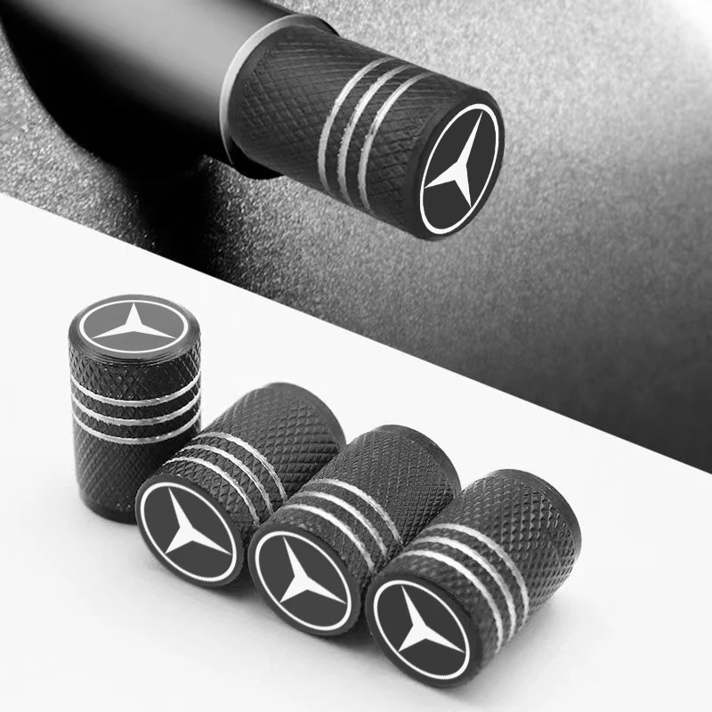 4pcs Car Wheel Tire Valve Caps laser Wheel Tire Stem Valve Caps for Mercedes Benz B/C/E/S Class A Class C200L GLC GLK New CLA