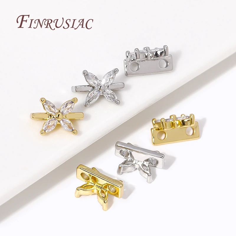 18K Gold Plated 2 Holes Bead Separators,Brass Zircon Spacer Bar,Separators For Beads DIY Jewelry Making Supplies Wholesale