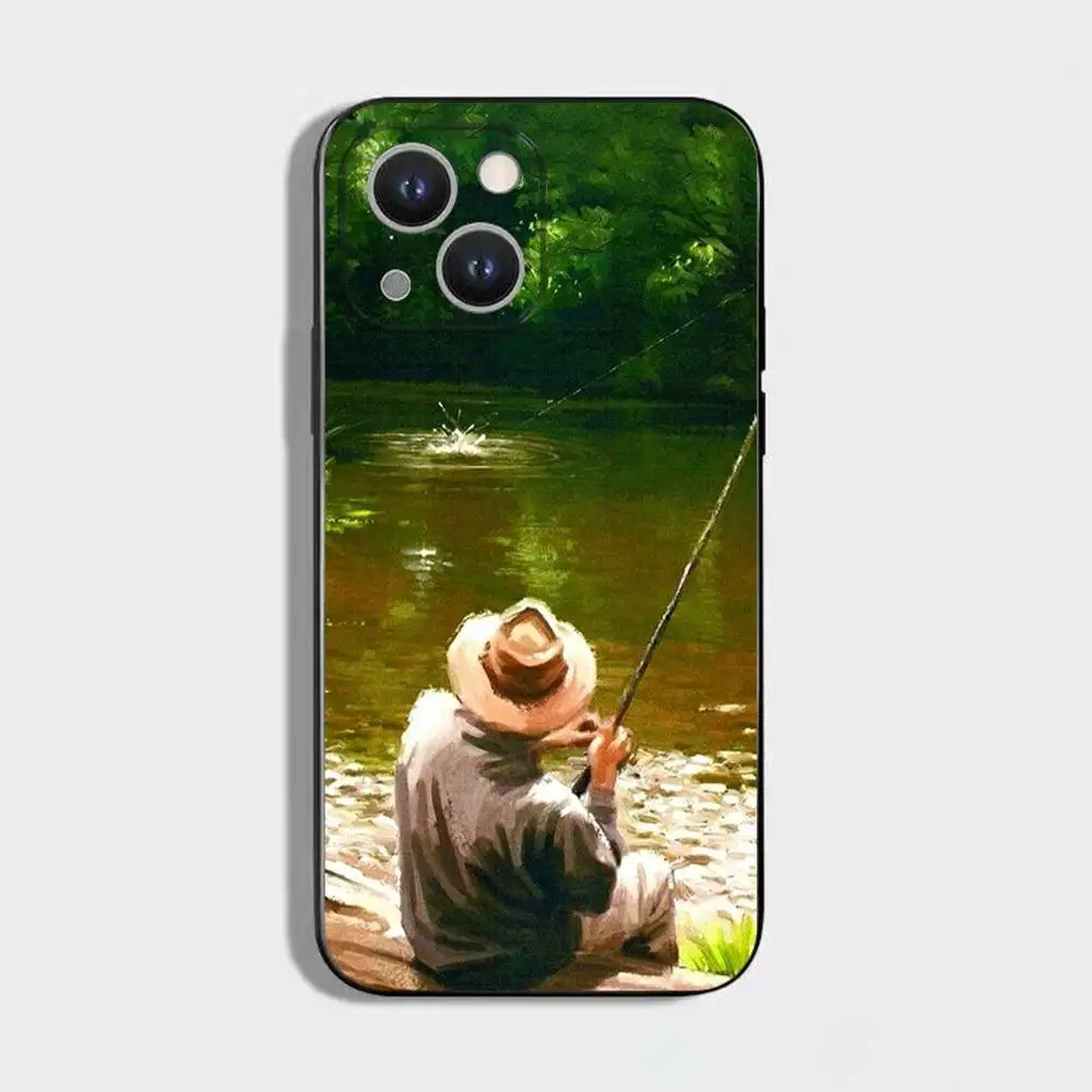 حافظة هاتف للصيد والصيد لهاتف آيفون 17,16,15,14,13,12,11 Plus,Pro Max,XS,X,XR,SE,Mini,8,7,غطاء أسود من السيليكون الناعم