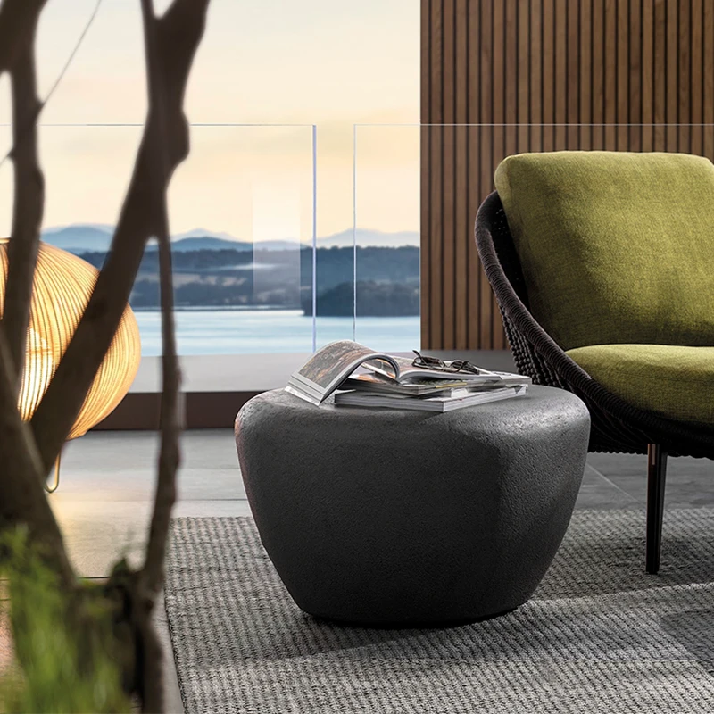 Designer italiano minimalista industrial baixa altura oval pedra mesa de café, moderno jardim ao ar livre mobiliário