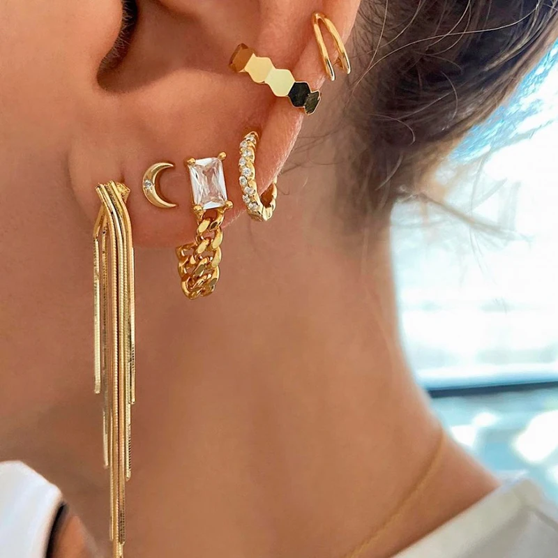 925 Sterling Silver Needle Colorful Square Crystal Stud Earrings Luxury Chain Tassel Pendant Earrings for Women Fine Jewelry