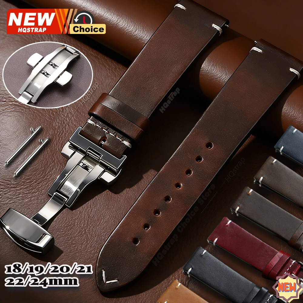 18/19/21/24mm 20mm 22mm Schmetterlingsverschluss Smartwatch Lederarmband Ölwachs-Armband für Seiko Armband für Rolex Gurt für Omega