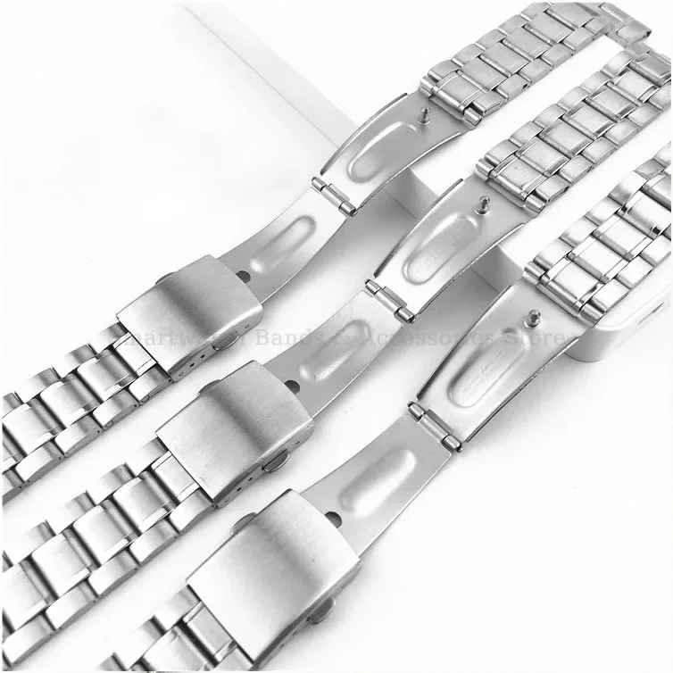 12mm 14mm 16mm 18mm 20mm 22mm 24mm Stainless Steel Watch Band Replacement Folding Buckle Bracelet Metal Wrist Band Universal