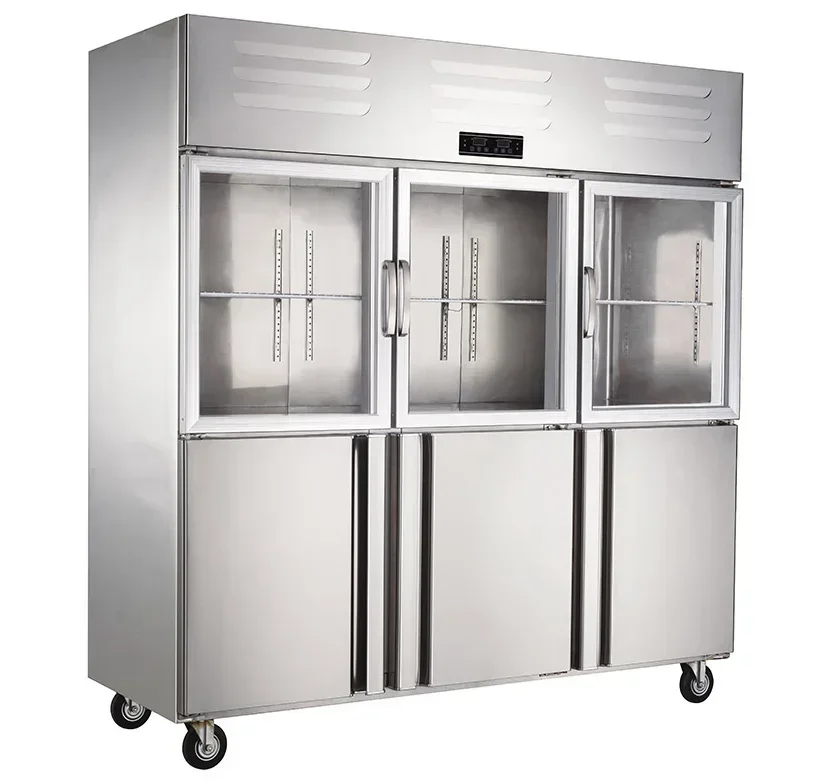 Industrial Fridge with Six Door Upright Freezer Vertical, Large Capacity Commercial Refrigerator, Dual Temperature Control