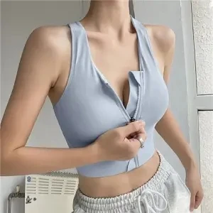 Large Breasts Show Small Anti-Shock High Intensity Sports Underwear Women Yoga Tank Top Front Zipper Running Fitness Bra