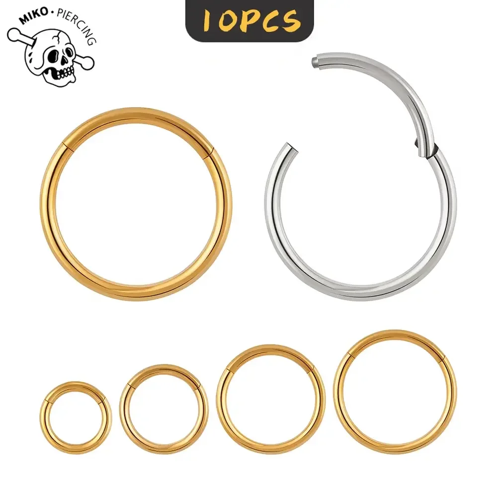 10PCS Anillo de Nariz de Titanio ASTM F136 con Bisagra, Aro Segmentado para Septum, Joyería para Piercing de Oreja, Cartílago y Hélix para Mujer y Hombre