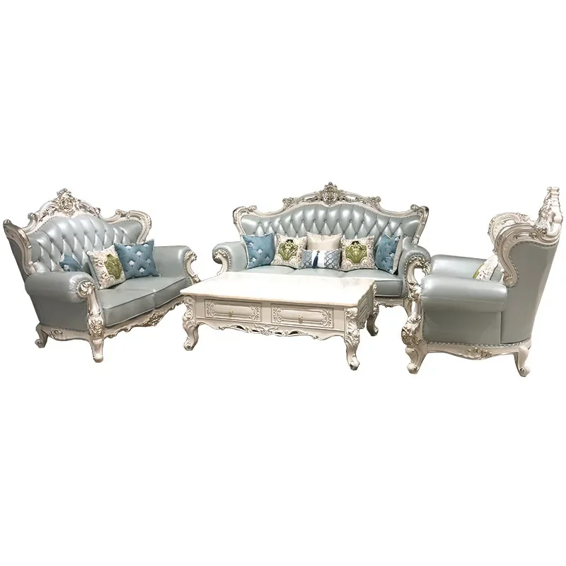European leather sofa, living room combination complete set, whole house luxury villa French European and American