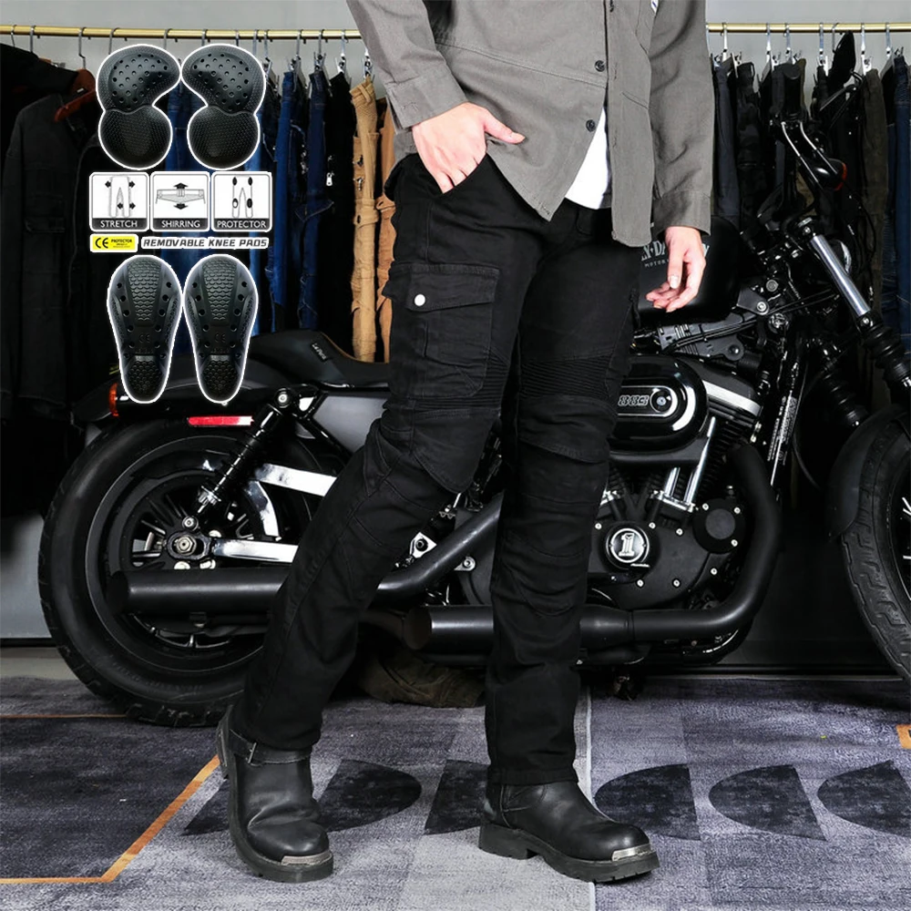 

2025 New Motorcycle Black Men Fashion Four Seasons Casual Pants Upgrade Extension Protector Detachable Racing Road Rider Jeans