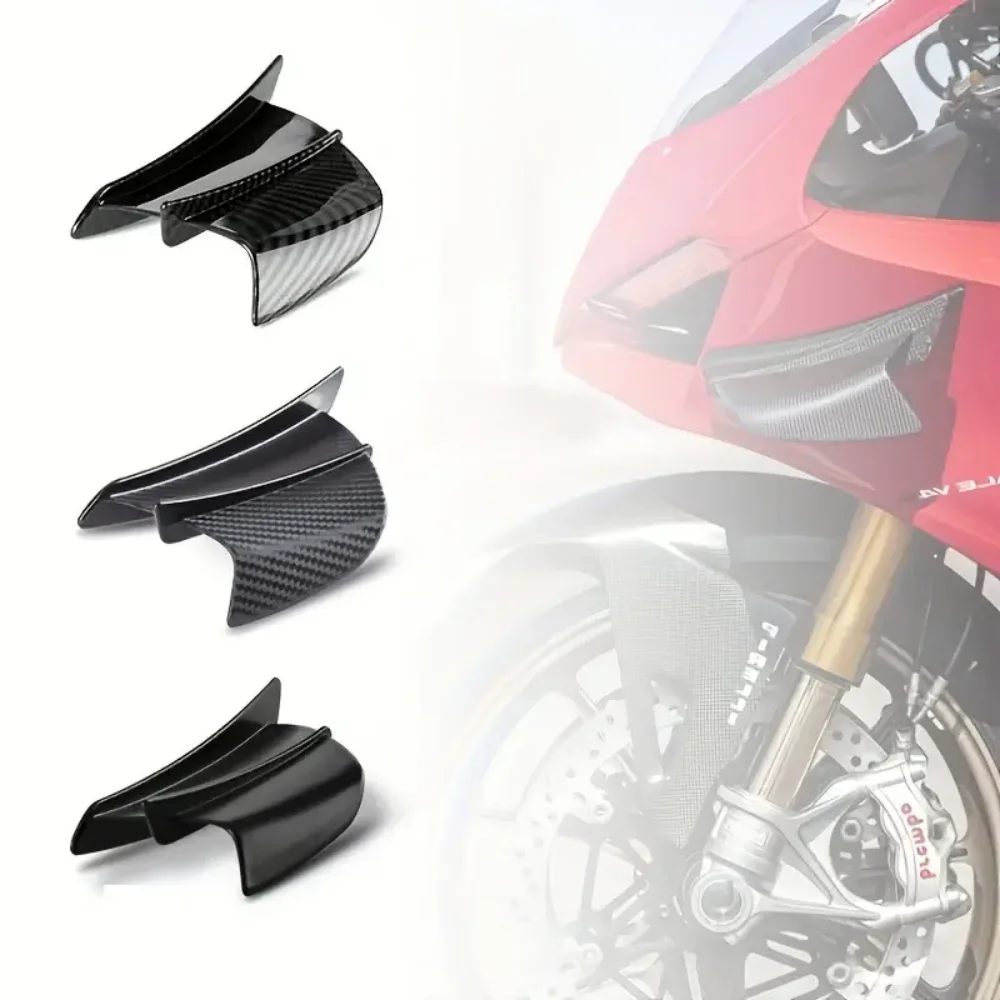 2PCS general purpose motorcycle winglet pneumatic spoiler to enhance motorcycle stability - carbon fiber appearance plastic