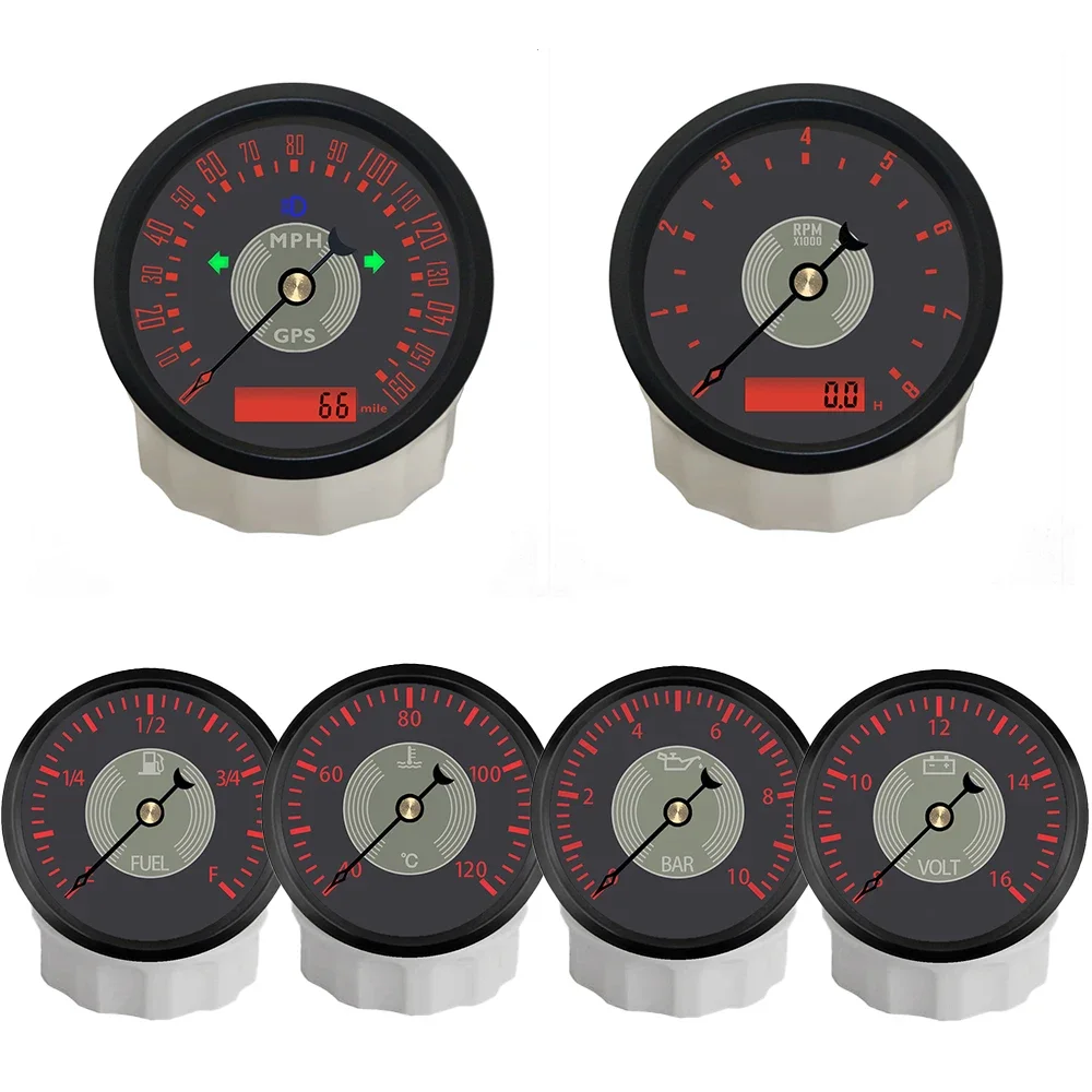 6 Gauge Set 85mm GPS Speedometer 160 200 220 KM MPH with Tachometer 8K 12K with 52mm Fuel Level Water Temp Oil Pressure 12V