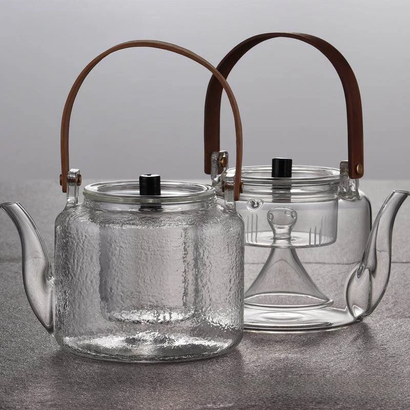 

High Borosilicate Glass Tea Pot Bamboo Handle Large Capacity Ceramic Stove Steaming And Cooking Dual Purpose Hammere...