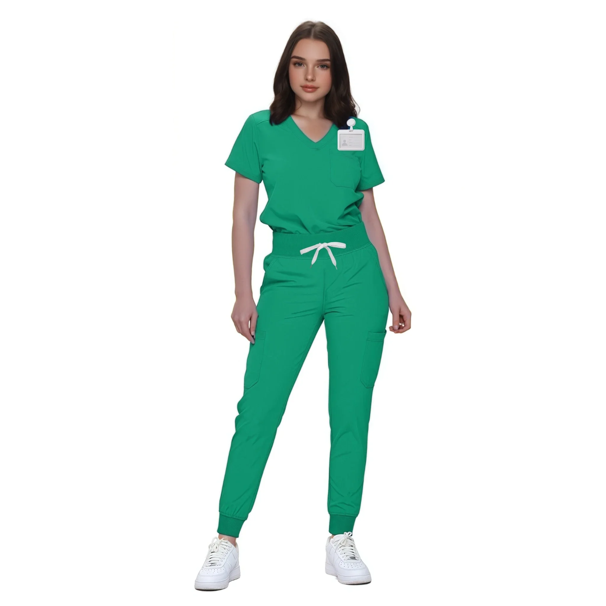 Multicolour Jogger Suits Short Sleeve V-neck Tops Pocket Pants Nurse Scrubs Set Medical Surgical Women Doctor Nursing Uniforms