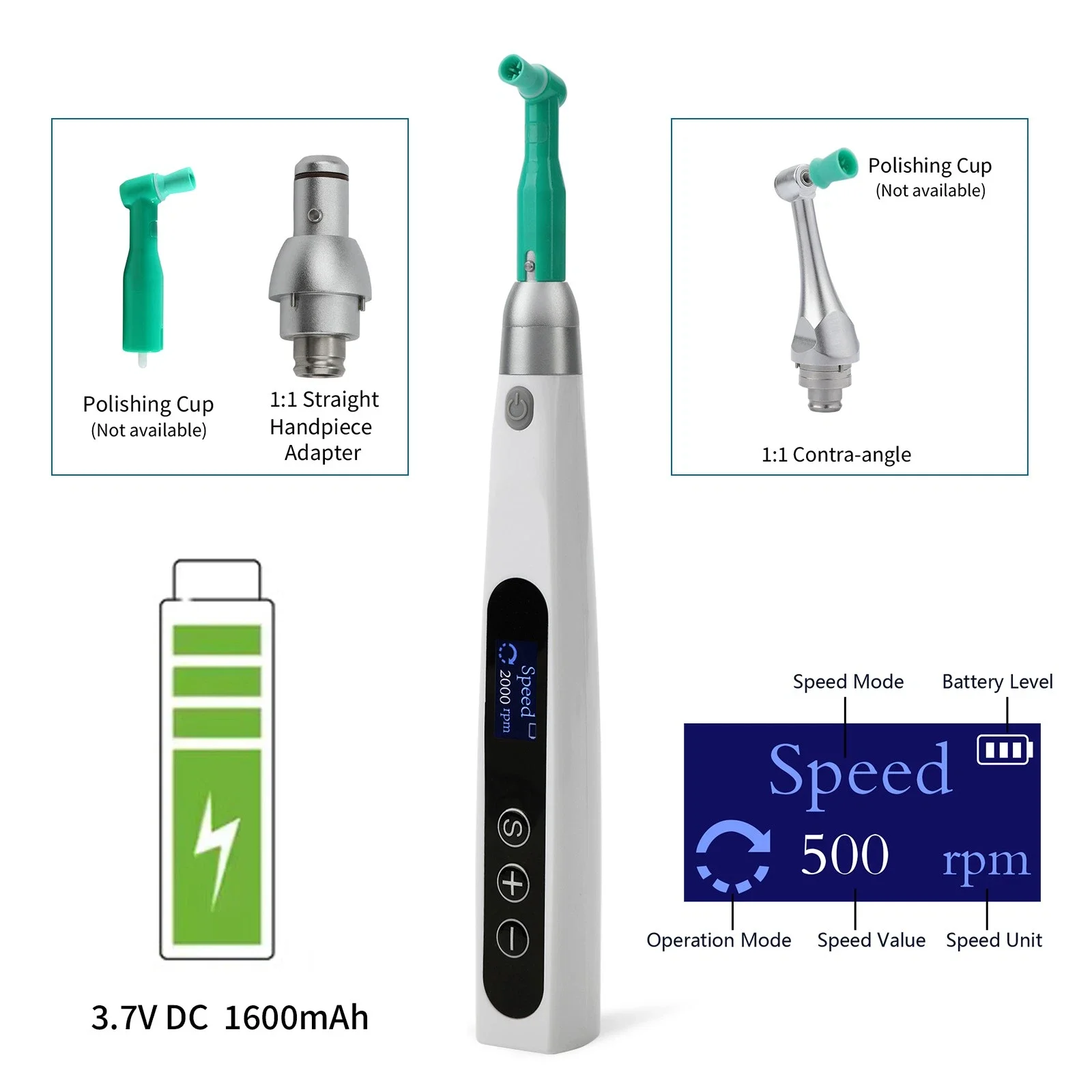 

Dental Wireless Cordless Hygiene Prophy Handpiece 1:1 Polishing Motor Handpiece/100PCS Prophy Angles