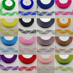 50 Yards 10/20/25mm Width Spool Satin Edge Sheer Organza Ribbon 17 colors DIY Organza Tissu