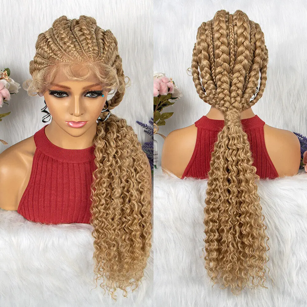 

Afro Long Light Blonde Curly Braided Wigs Lace Front Wigs Heat Safe Glueless