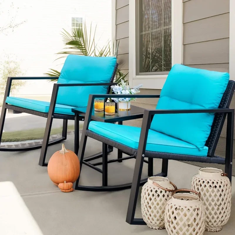 3 Pieces Patio Furniture Set Rocking Wicker Bistro Sets Modern Outdoor Rocking Chair Furniture Sets Clearance