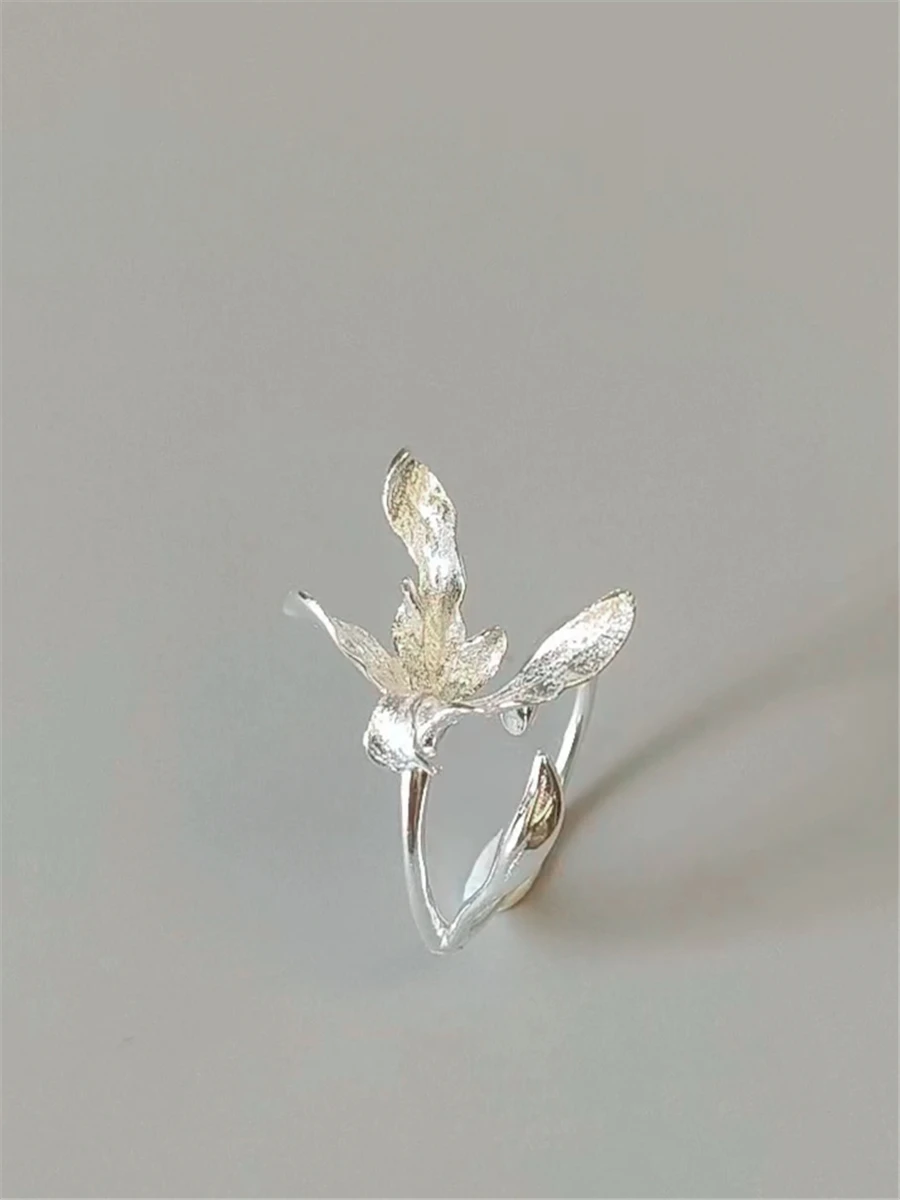 

Fanling Original Design Orchid Ring S925 Pure Silver Artistic Retro New Chinese Style Floral Pattern Women's Adjustable Ring
