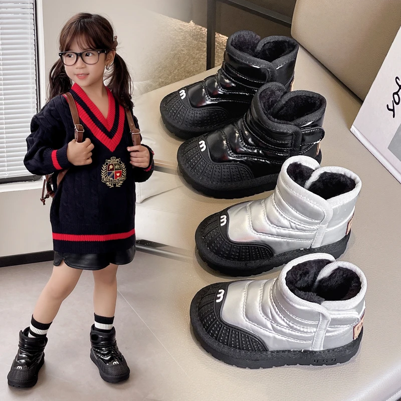 

Kids Snow Boots2025 Winter Korean New Style New Children Thick Warm Boys Girls Cotton Shoes Kids Winter Ankle Boots Soft Bottom