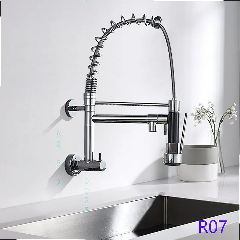 Factory Direct Brass Wall-Mounted Spring Dual Function Kitchen Faucet Cold Water Swivel