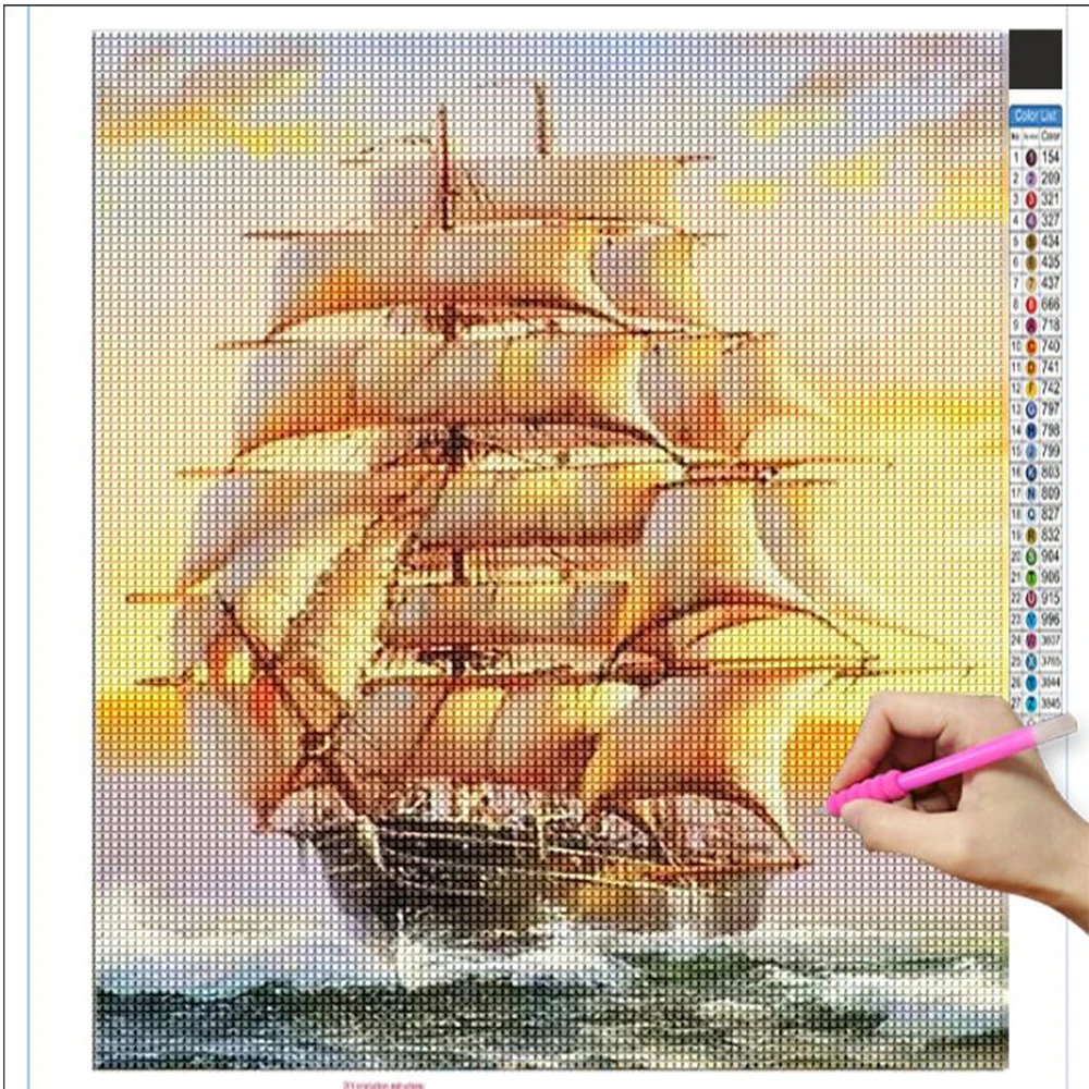 Sailboat Diamond Painting 5D Landscape Diamond Art Cross Stitch Kit Full Round/Square Rhinestone Mosaic Home Decor Painting Gift