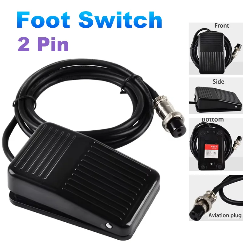 1Pcs Foot Switch Nonslip Electric Power Control Reset Foot Pedal Switch with 2 pin Aviation Plugs Footswitch
