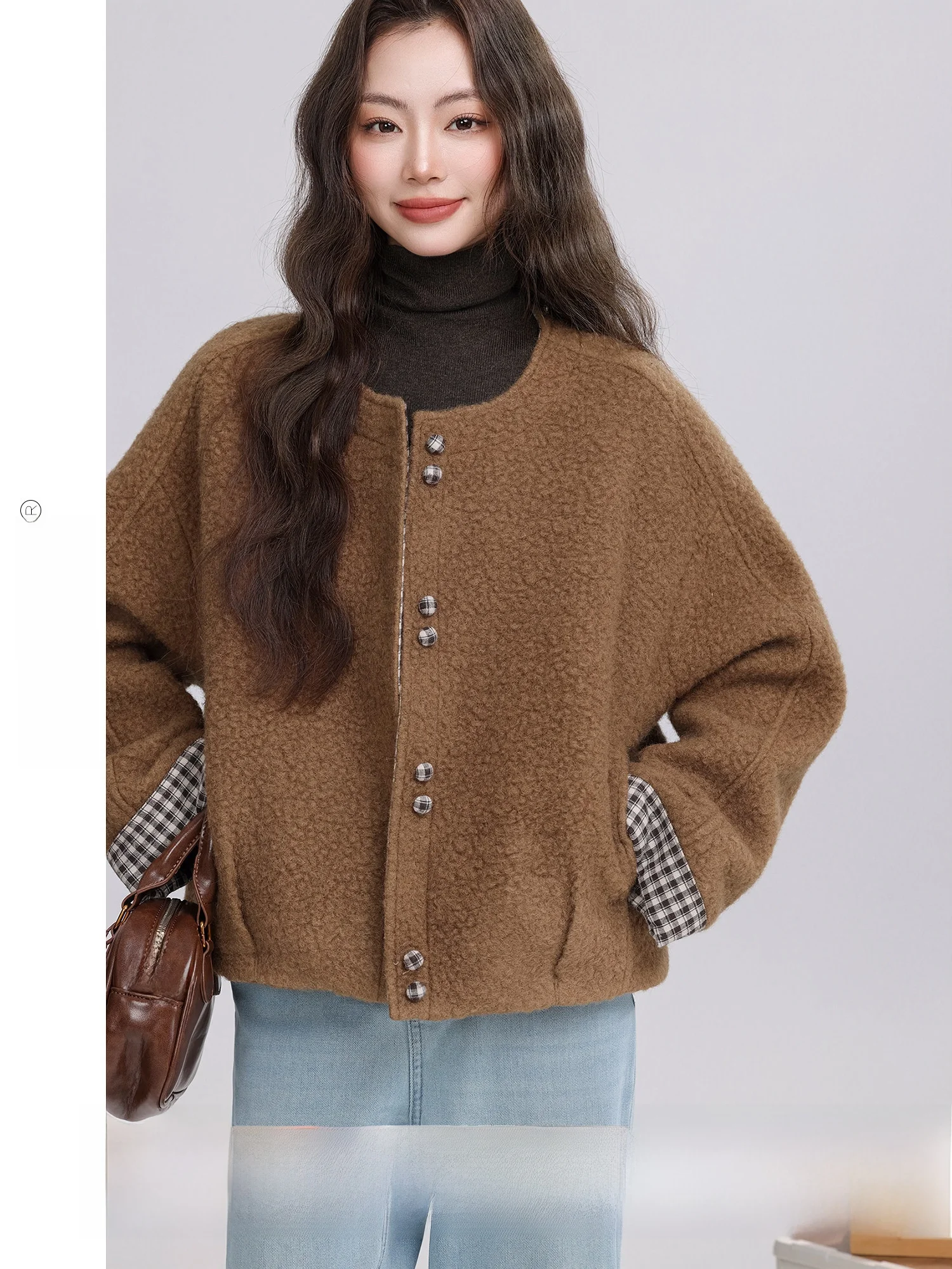 

Amber Whispers Korean Style Color Block Lamb Fur Jacket Women's Winter Unique High End Short Outerwear Loose Fit Long Sleeve