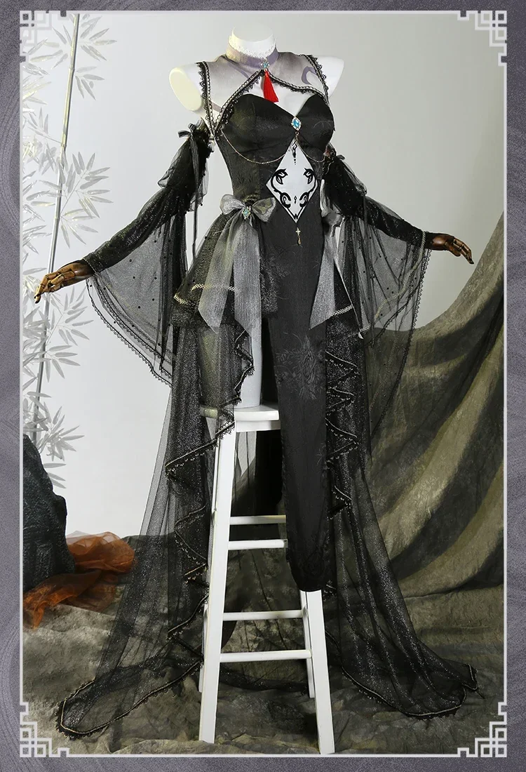 

COSSUN Shenhe Косплей Костюм Dailly Wear Черное сексуальное платье Игра Genshin Impact Хэллоуин Наряды Женская одежда Парик