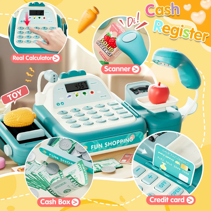YIMI caisse enregistreuse jouets enfant semblant jouer jouet jeu d'achat supermarché calculatrice d'épicerie avec son