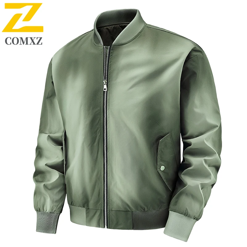 2025 New Jacket Men Autumn Gradient Color Baseball Collar Windproof  Workwear Outdoor Casual Hiking Streetwear Outerwear