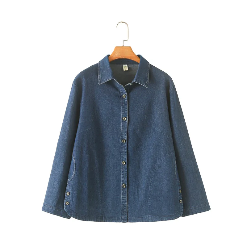 Women's Embroidered Long Sleeve Shirt, Loose Denim Coat, Plus Size, Spring and Autumn, New, 8935