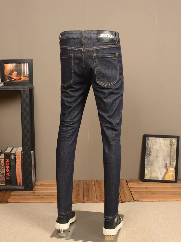 Primaire Kleur Jeans Heren 2024 Nieuwe Mode Slim Fit Skinny Stretch Lente En Herfst High-End Vrijetijdsbroeken