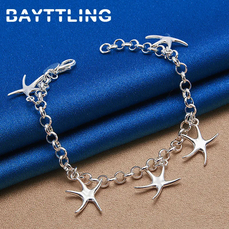 

2024 New 925 Sterling Silver 3 Stars/Starfish Bracelet Fashion Women High Quality Party Wedding Gift Jewelry Accessories