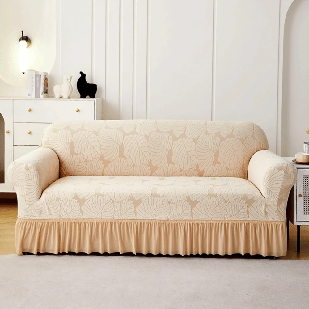 

2/3 Seat Stretch Couch Cover All-inclusive Elastic Sofa Seat Cushion Cover Leaf Print With Skirt Corner Sofa Slipcover