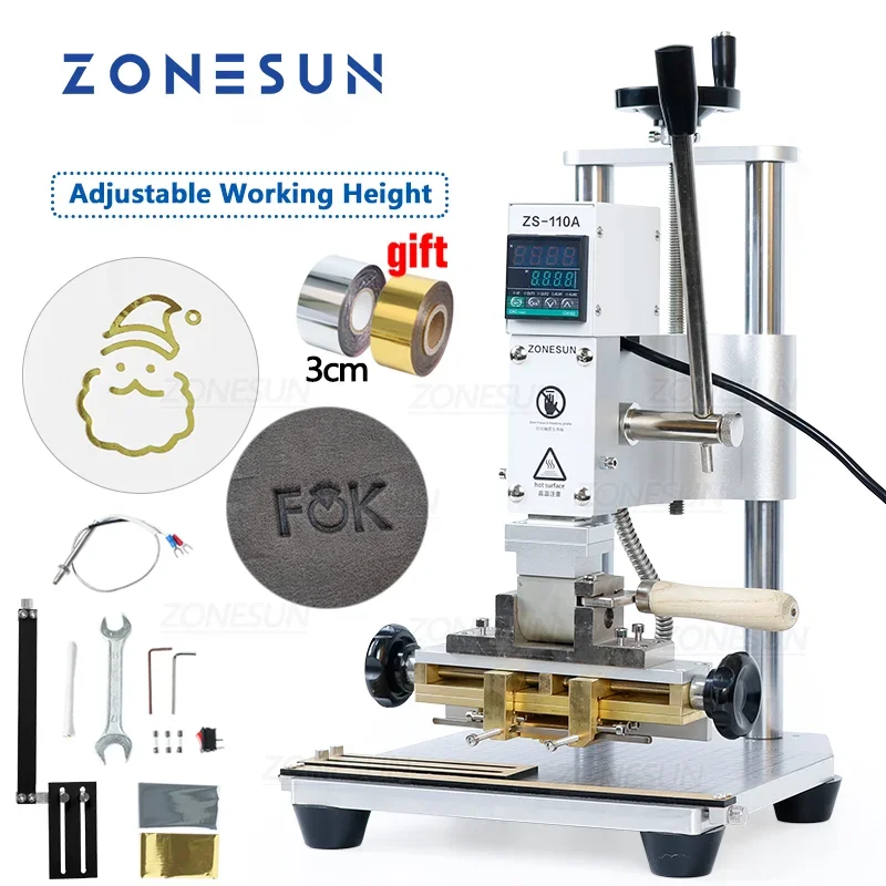 ZONESUN ZS110A  Leather Paper LOGO Hot Foil Stamping Bronzing Creasing Branding Printing Heat Embossing Machine DIY