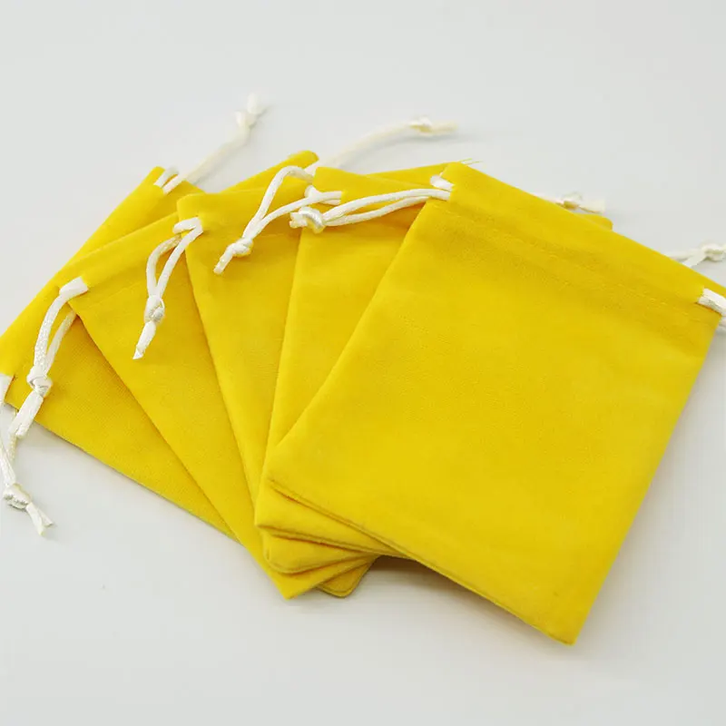 5pcs/lot Fanshionable Jewelry Packaging Bag Bright Yellow Velvet Drawstring Pouch Reusable Item Storage Pouch Custom Logo