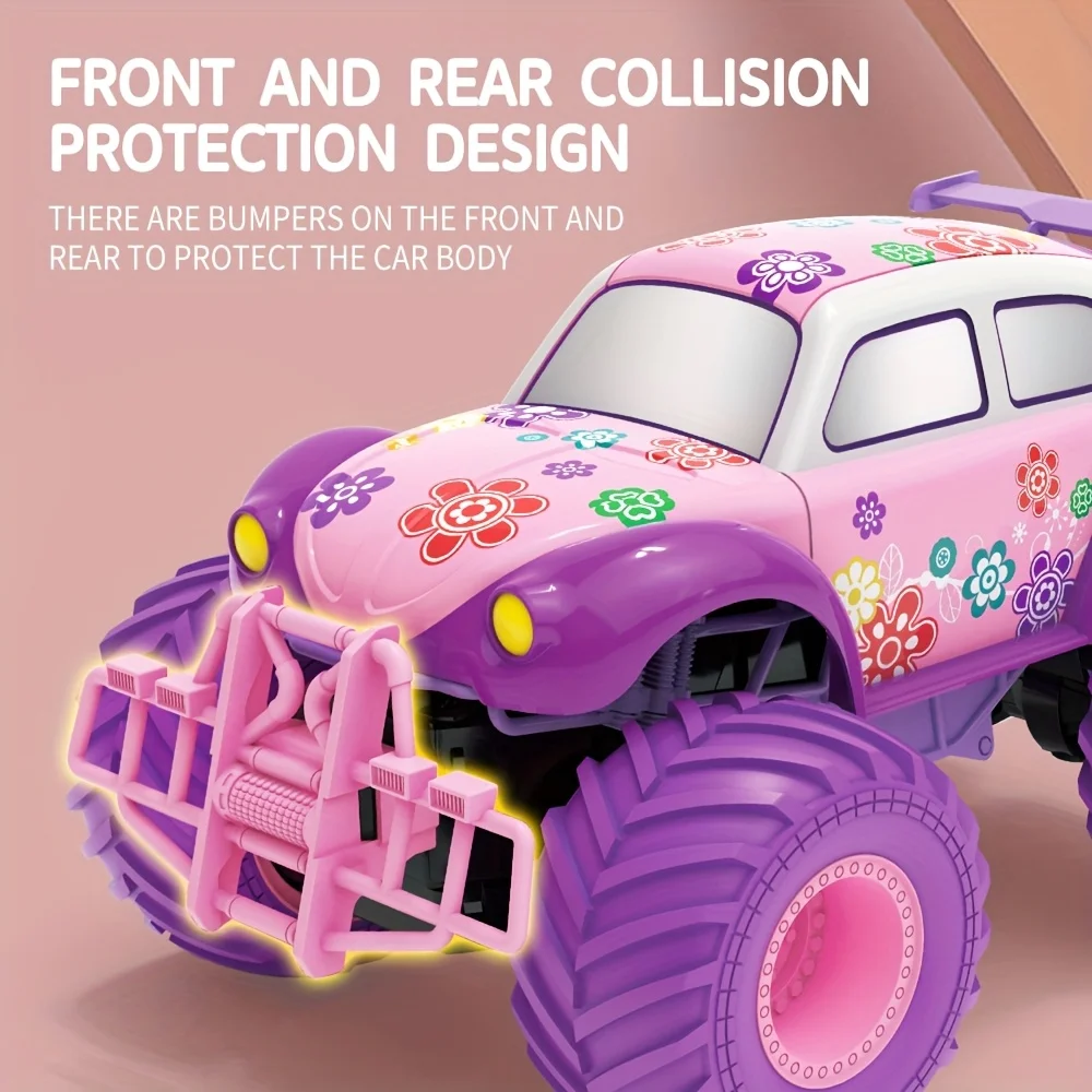 Electric climbing pink pickup truck, children's anti-fall stunt remote control toy, perfect Christmas decoration and party gift
