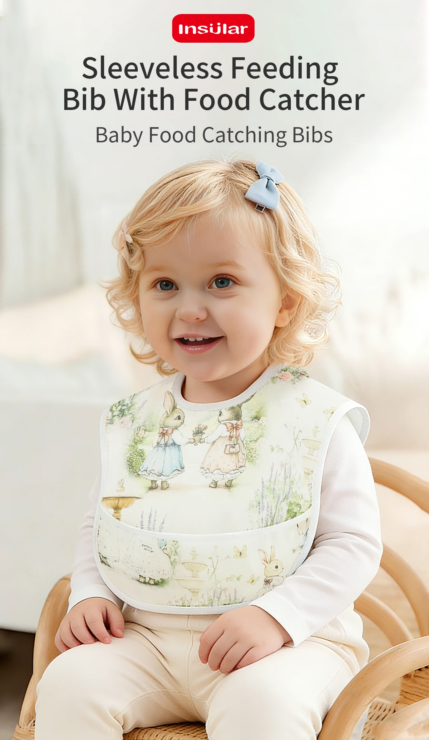 

INSULAR Kids PU Waterproof Reversible Bib Soft Material Easy Clean Cute Cartoon Design Adjustable for Babies