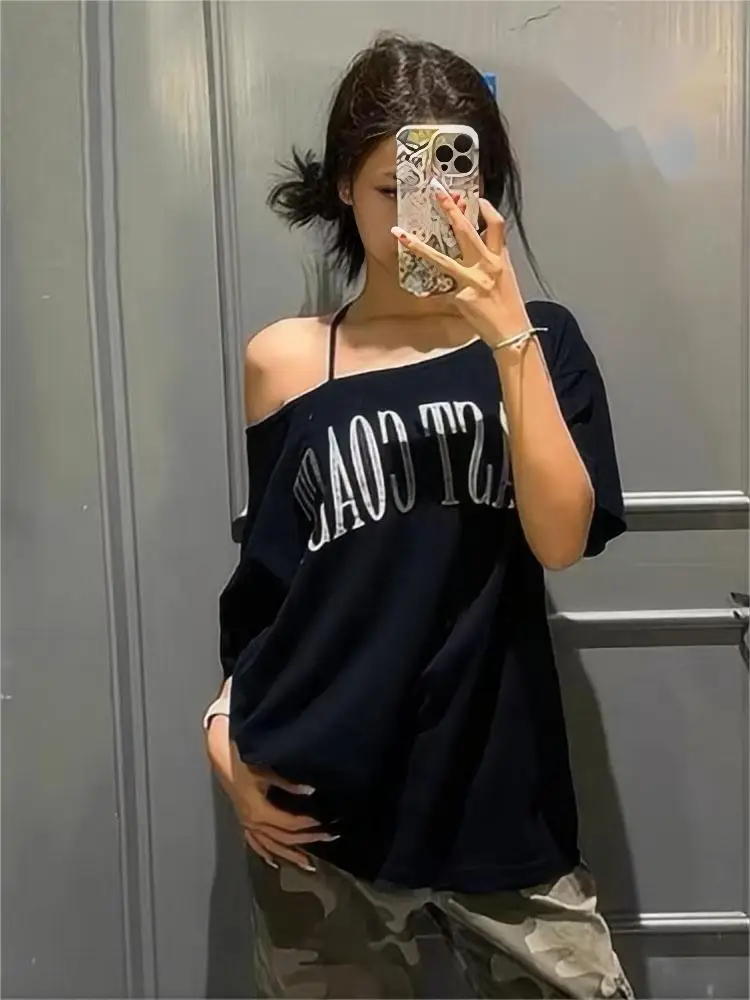 NUOMICI Korean K-pop Retro Oblique Collar Women Short-sleeved T-shirt Summer Niche Trend Loose Slim Versatile Off-shoulder Top - Image 5