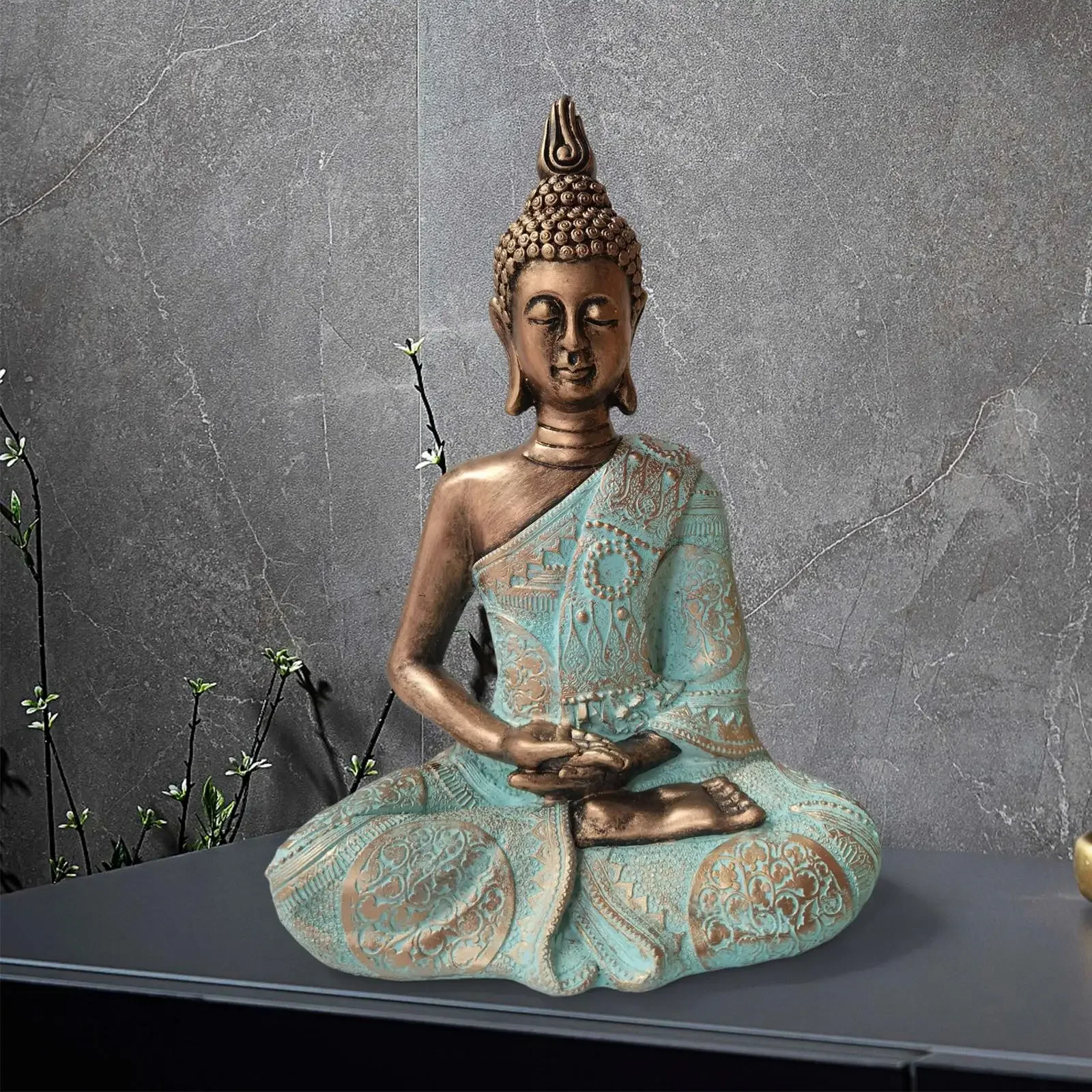 

Meditating Buddha Statue Sculpture Vintage Style Thai Buddha Figurine for Home Living Room Office Desktop Decor Artwork