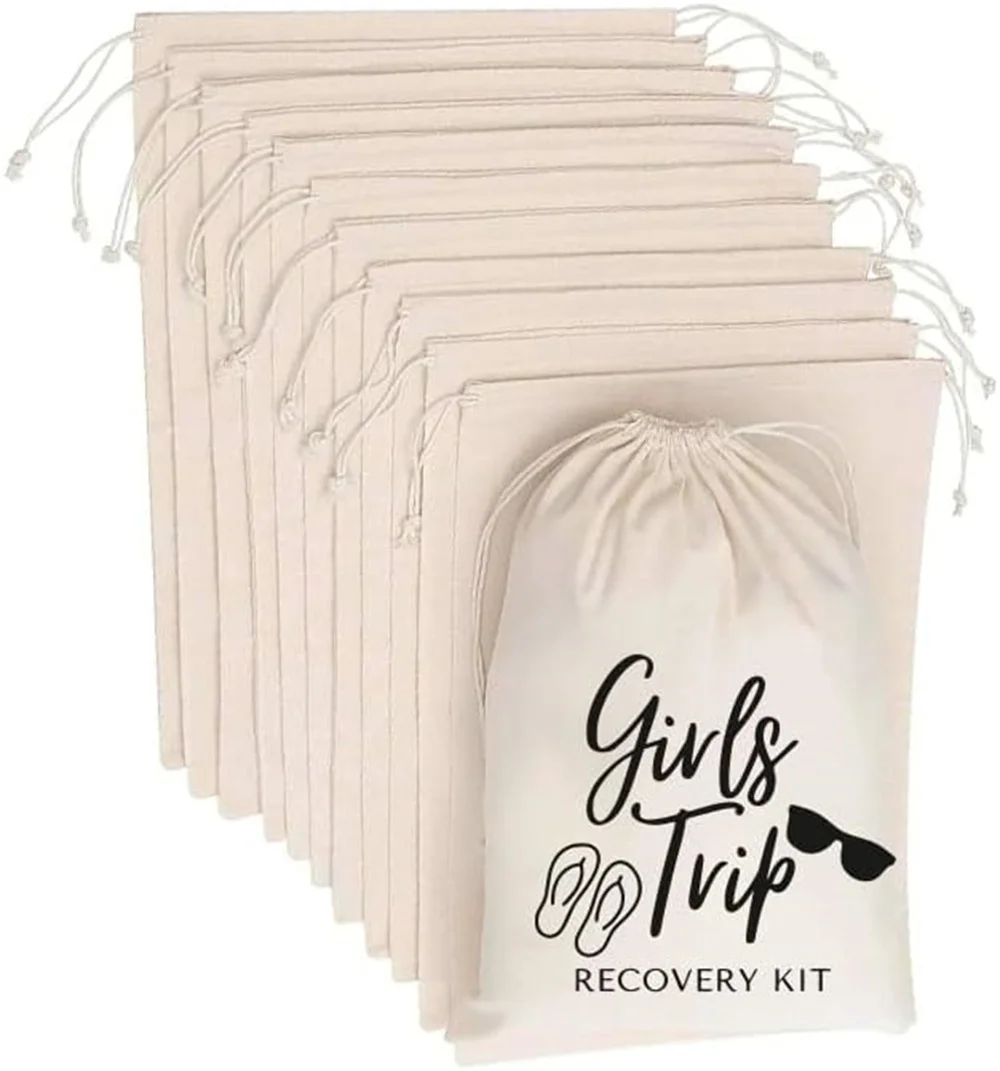 

MS Girls trip recovery kit bag printed Party Favor bags - Cotton Drawstring closure - Bachelorette hangover kit bags - Hangover
