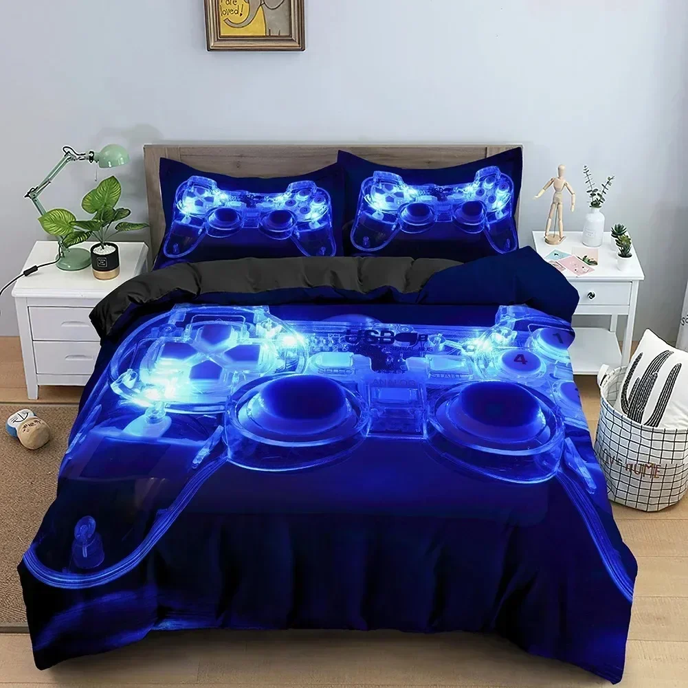 

Top New Game Console Neon Contrast Color Handle Bedding Set Boys Girls Twin Queen Size Duvet Cover Pillowcase Bed For Kids Adult
