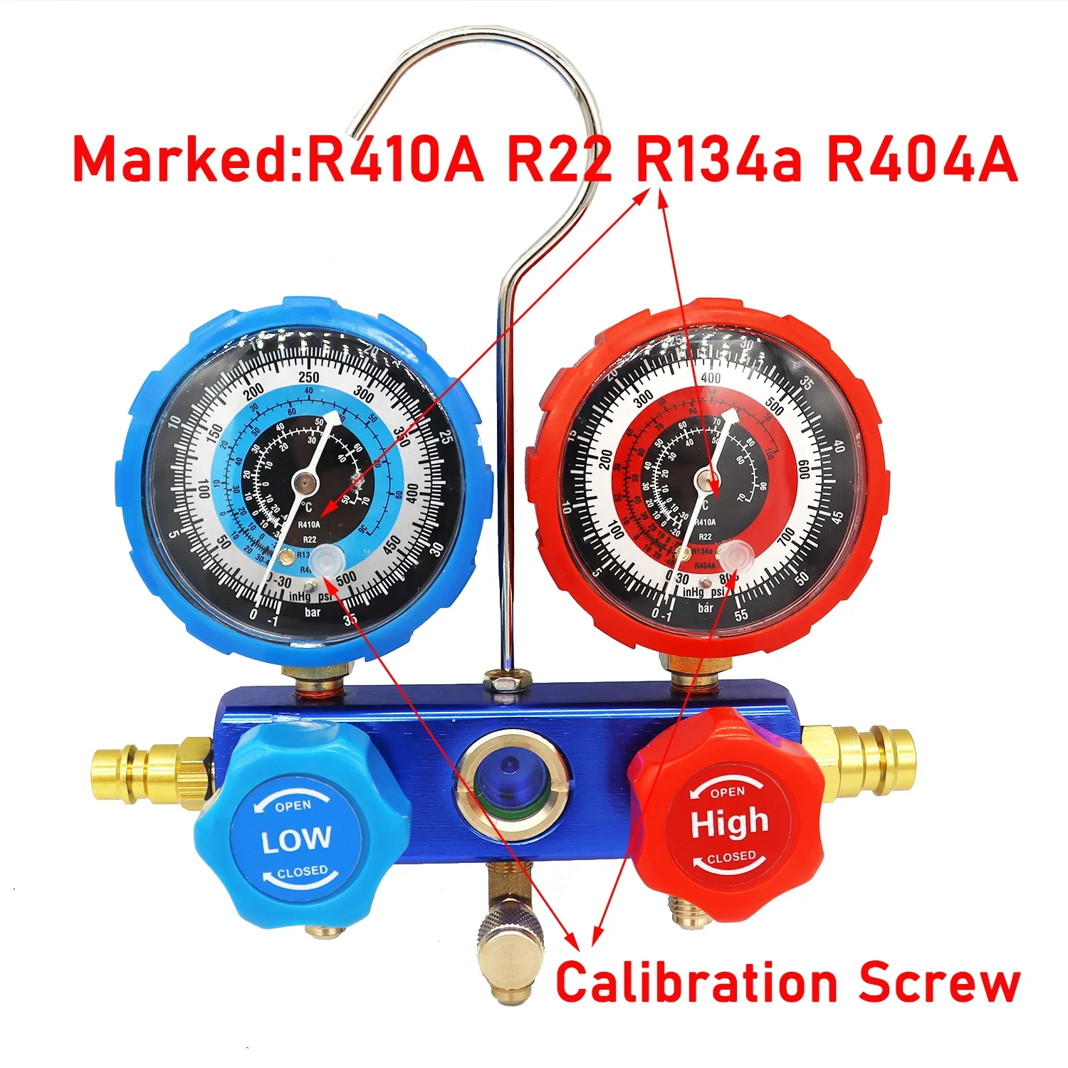 3 Way Manifold Gauge Air Conditioning Diagnostic Freon Charging Set - Fits R134A R404A R410A R22 Refrigerants 2 Couplers Can Tap