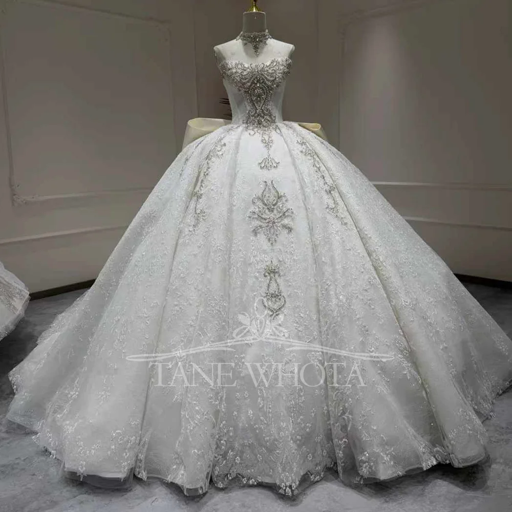 

Милое свадебное платье с открытыми плечами на шнуровке сзади, расшитое бисером и кристаллами, бантом, вышивкой, настраиваемое платье для невест