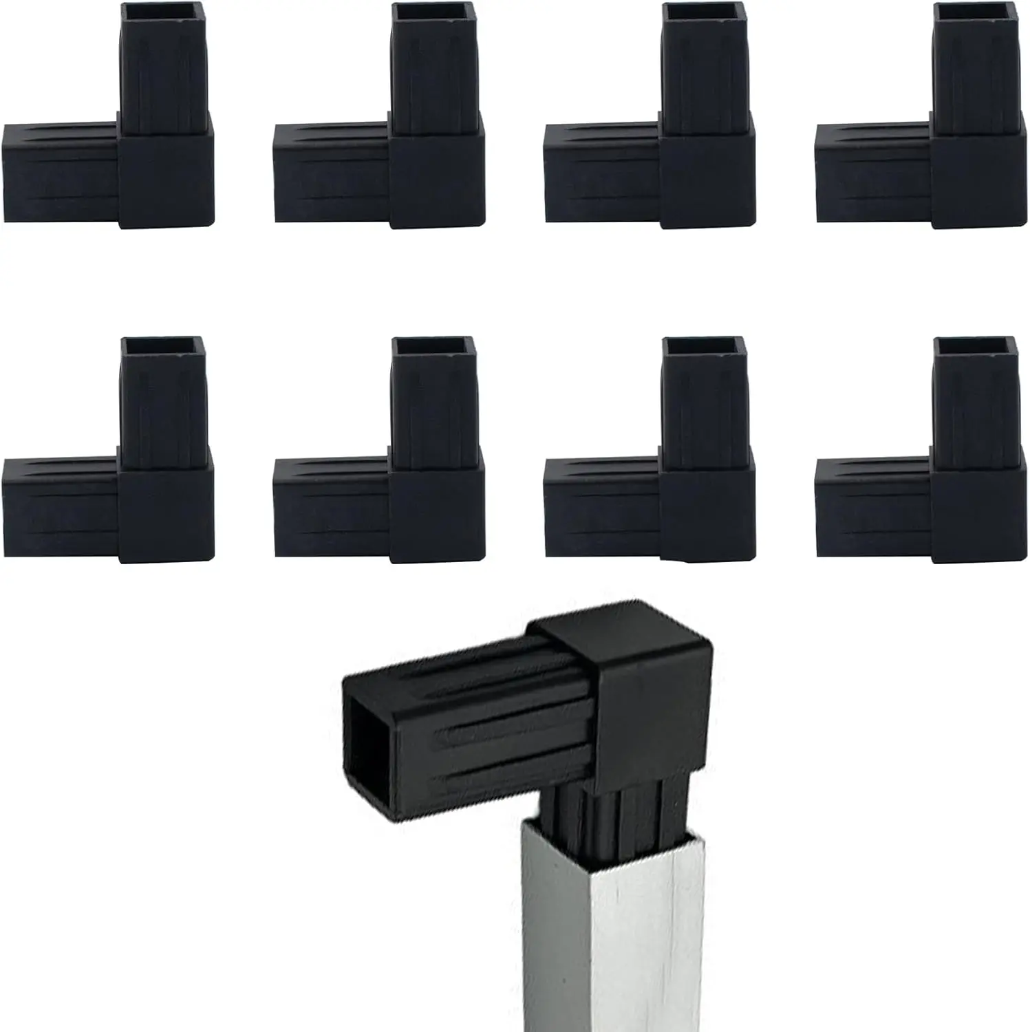 10PCS 20mm Plastic Square Pipe Joint, Bi-Directional 90 Degree Elbow L-Shaped Suitable for OD 20mm Square Pipe, Corner Joint